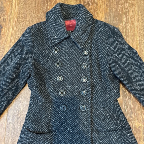 Women's Black Herringbone Coat - Picture 2 of 4